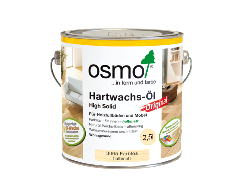 

Масло с твердым воском OSMO HARDWACHS-OL ORIGINAL для пола и изделий из древесины 3065-полуматовое 2,5л
