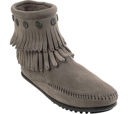 

Женские ботинки Minnetonka Double Fringe Side Zip Boot Grey Suede 36
