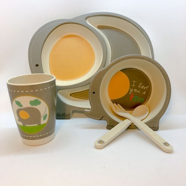 

Набор детской посуды из бамбука Bamboo Fibre kids set Слоненок 5 в 1