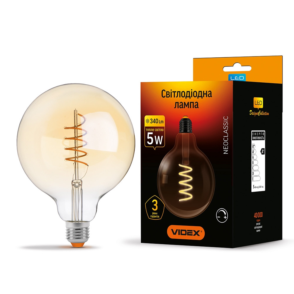 

LED лампа VIDEX Filament G125FASD 5W E27 2200K 220V диммерная (VL-G125FASD-05272)