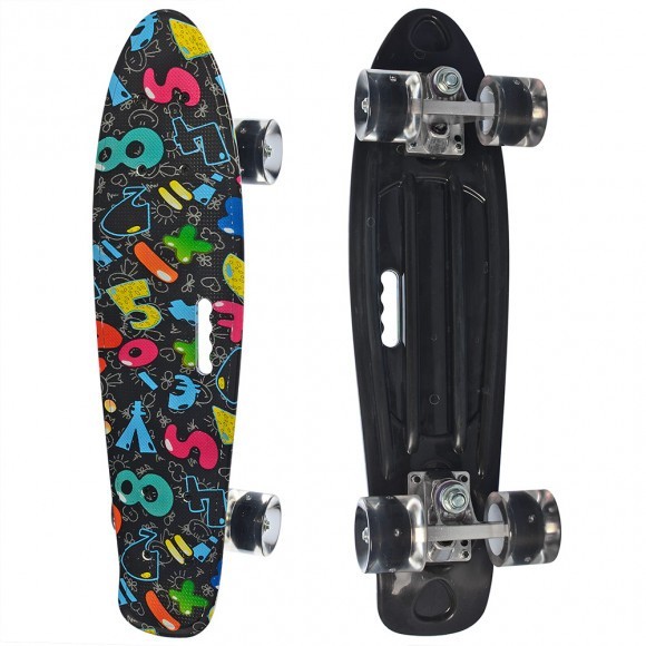 

Скейт Пенни борд Penny board Profi с рисунком для детей и подростков Черный RLMS 0749-7-1