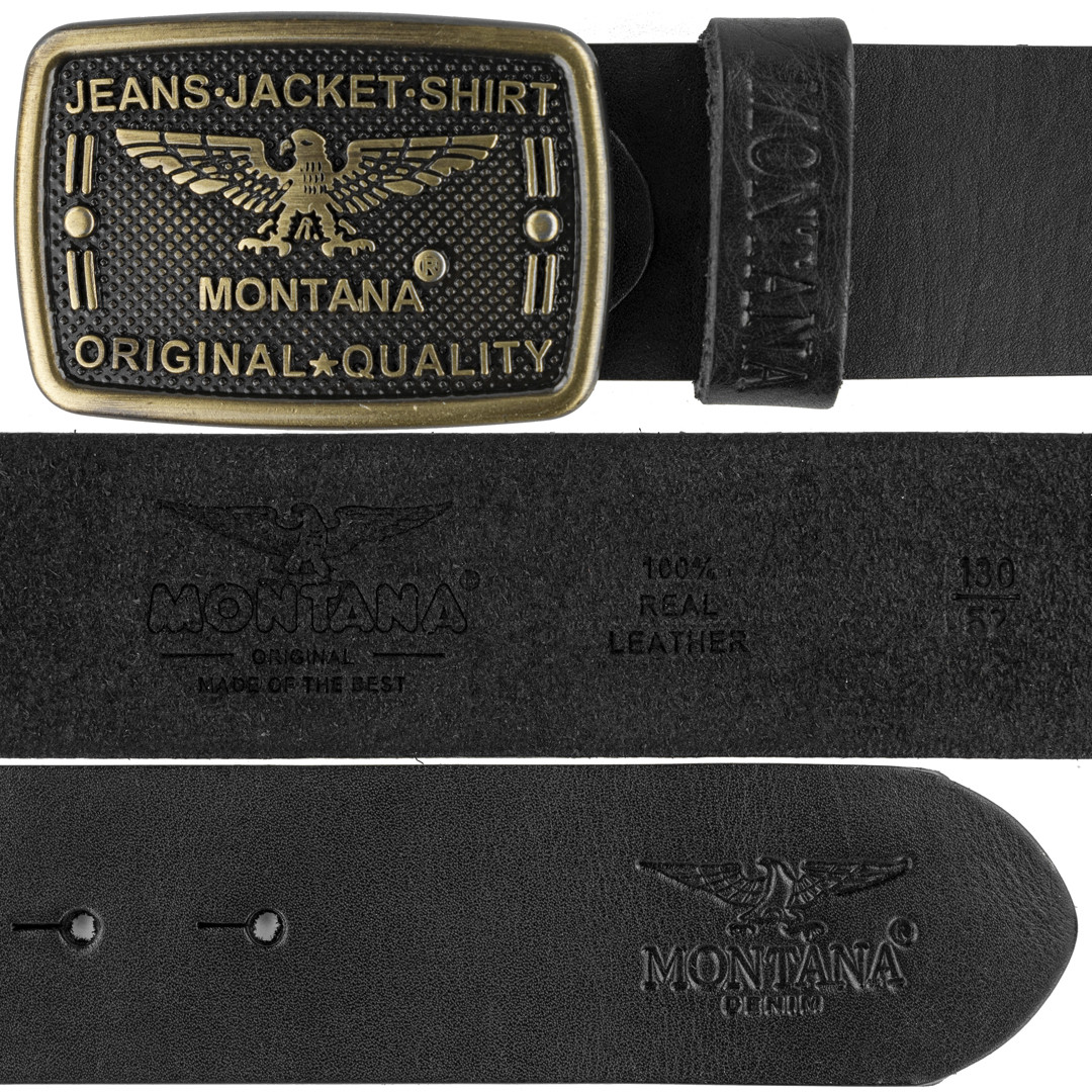 

Мужской кожаный ремень с красивой пряжкой Montana чёрный (44) 110 см 31022 black/gold