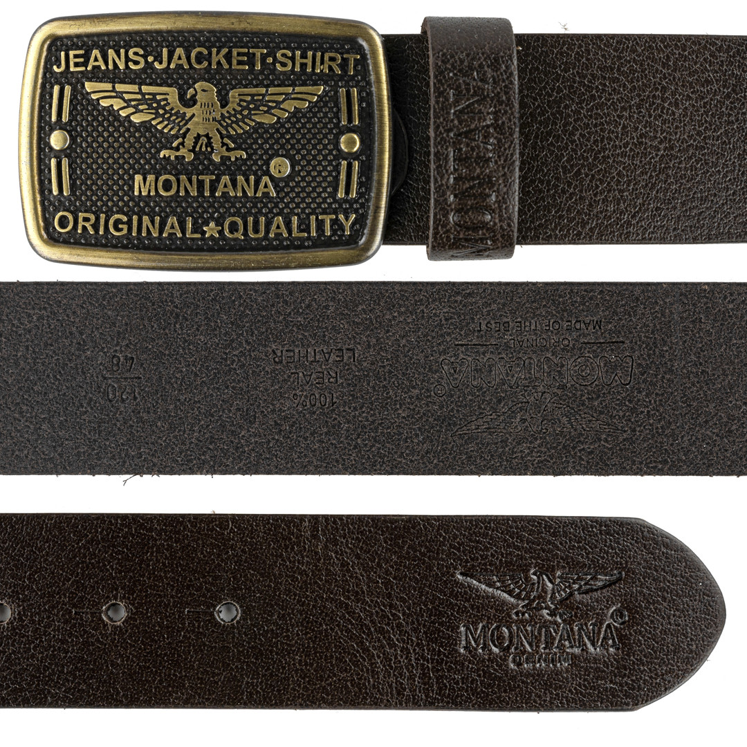 

Мужской кожаный ремень с красивой пряжкой Montana коричневый (52) 130 см 31022 gold
