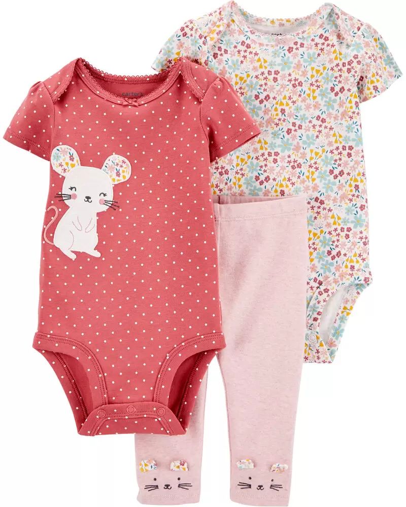 

Комплект (боди-футболка + боди + штанишки) Carters 1I728110 12M 72-76 см Розовый