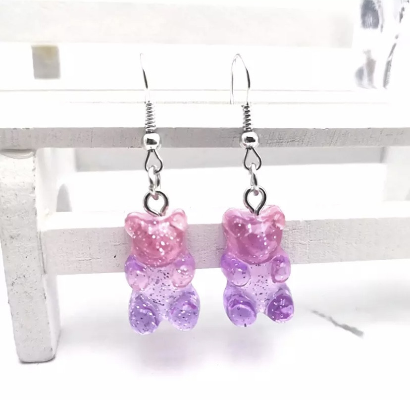 

Сережки мишки фиолетово-розовые