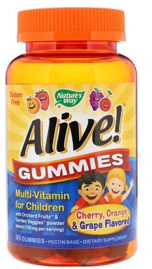 

Мультивитамины для детей Nature's Way Alive! вишня, апельсин и виноград 90 жевательных конфет