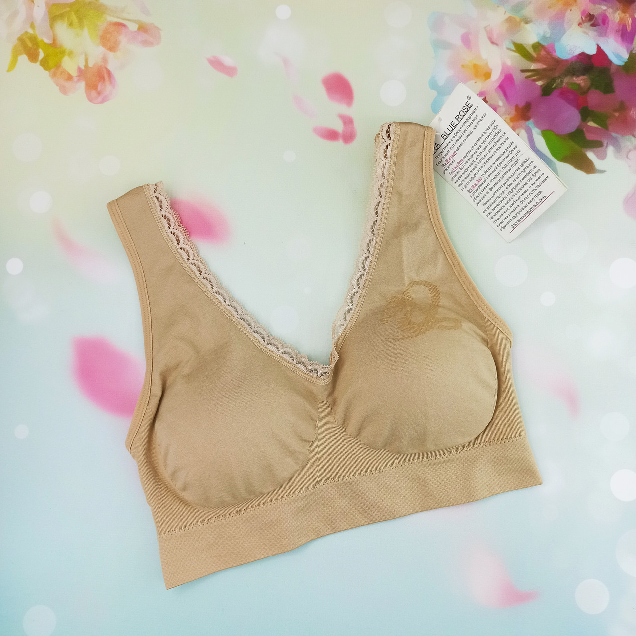 

Топик бра бесшовный Blue Rose на поролоне 3XL (85-90см) С-D бежевый (627)