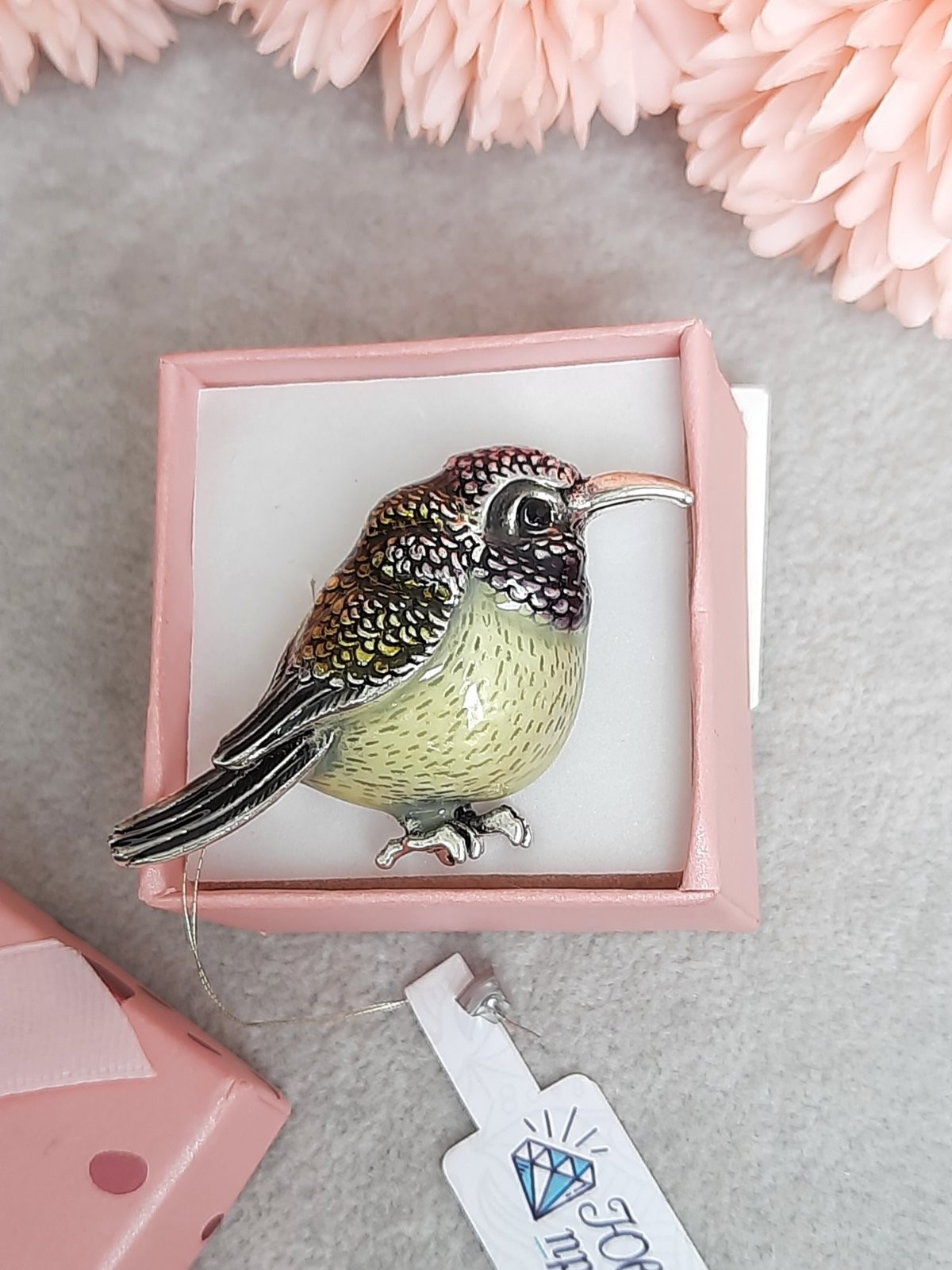 

Брошь FASHION JEWELRY Воробушек покрытие эмаль