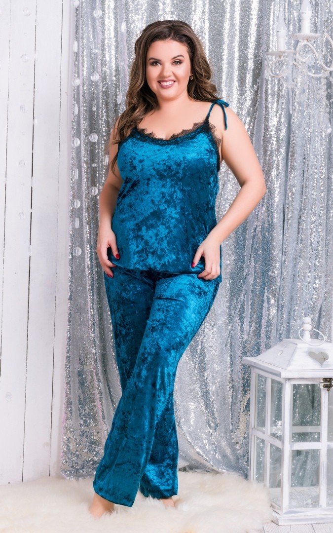 

Пижама бархатная майка штаны отделка кружево Miss Podium Морская волна, Пижама бархатная майка штаны отделка кружево Miss Podium Морская волна 64