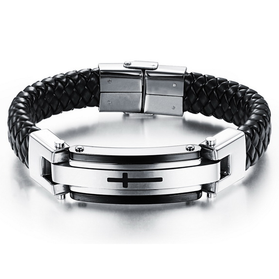 

Кожаный браслет со стальными вставками Steel Way