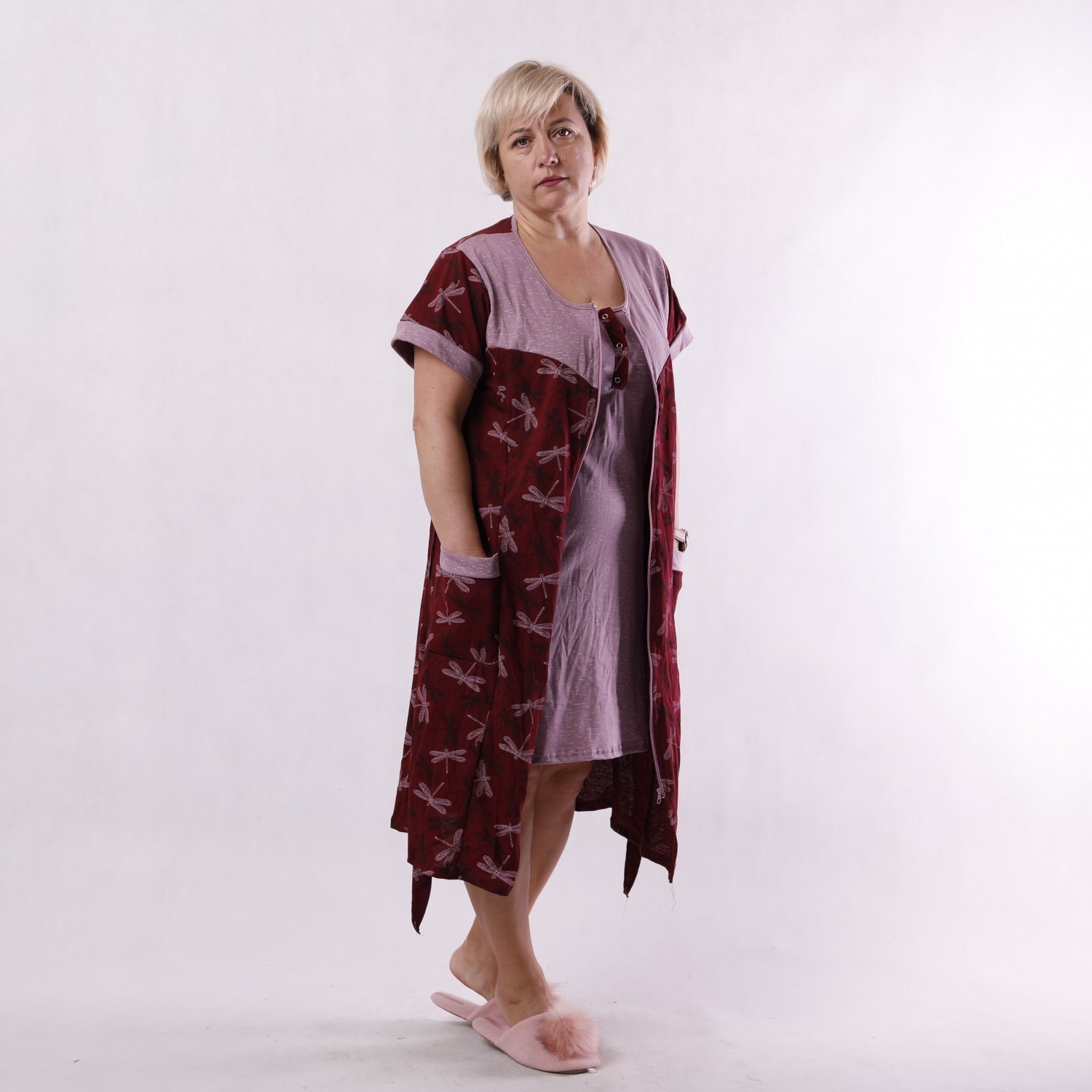 

Комплект женский халат и ночная рубашка GO-IN TN-1741 - бордовый, Комплект женский халат и ночная рубашка GO-IN TN-1741 54-56 бордовый