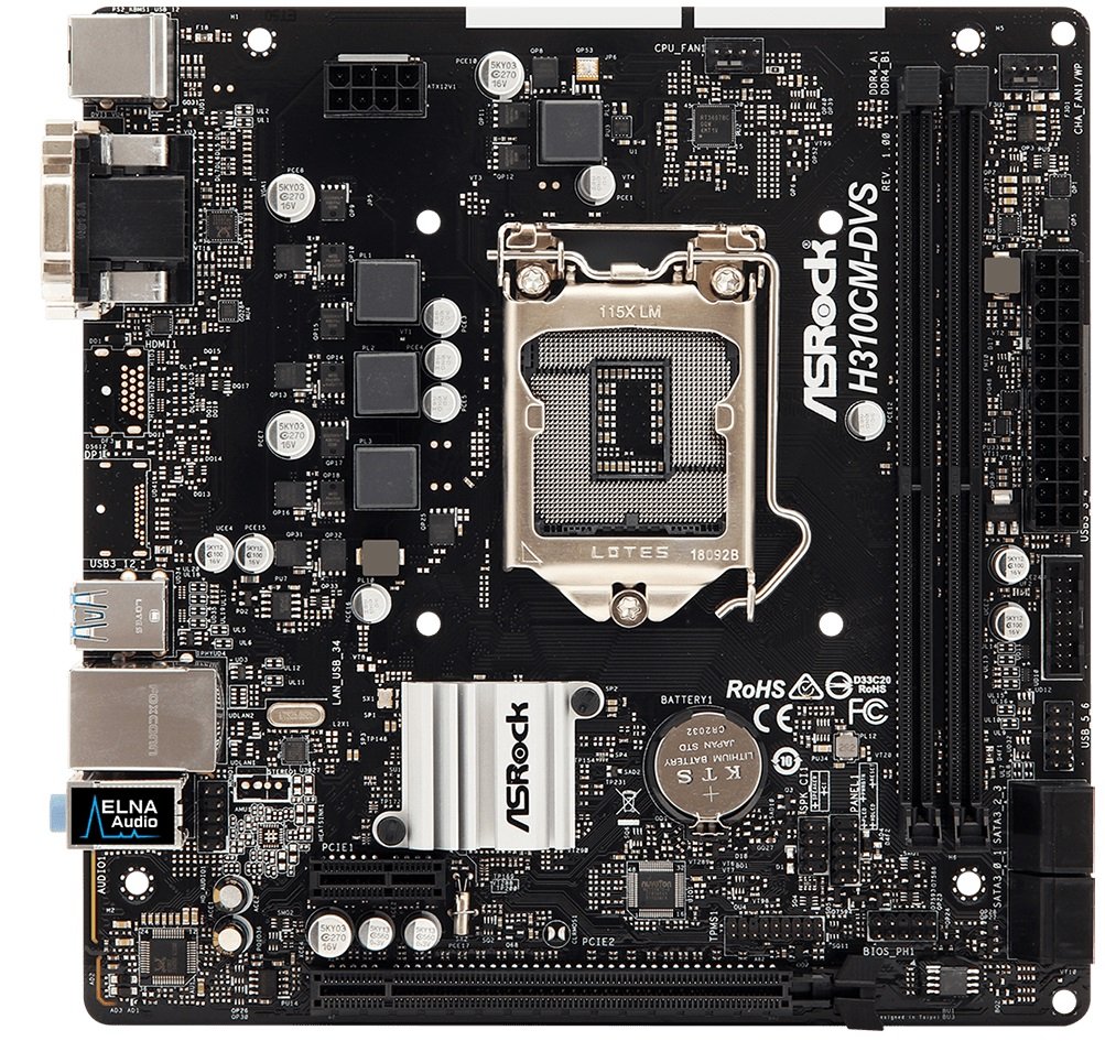 

Материнская плата ASRock H310CM-DVS s1151 H310 2xDDR4 DVI-VGA mATX