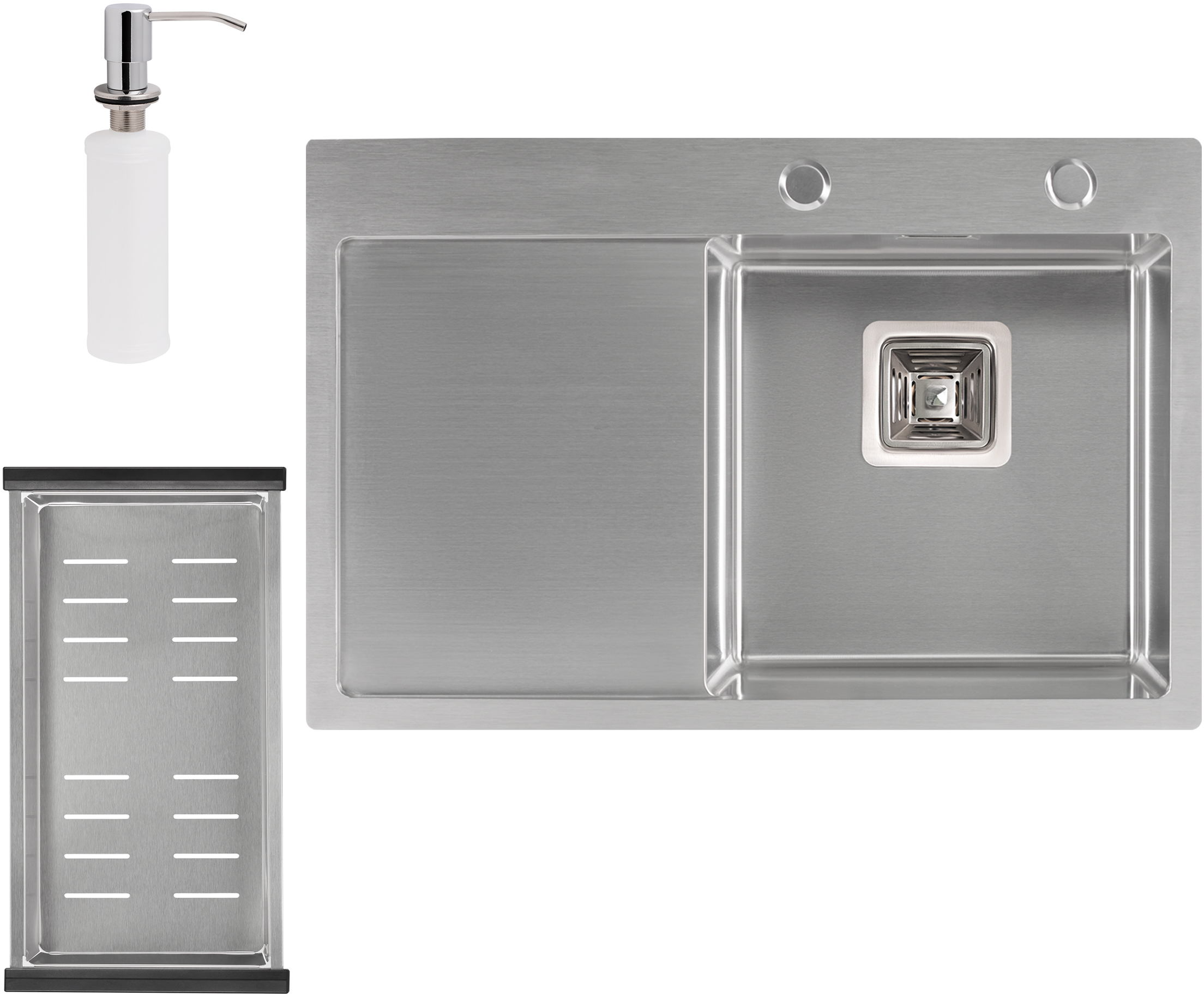 

Кухонная мойка QTAP DK6845R 3.0/1.2 мм Satin с сушилкой и дозатором