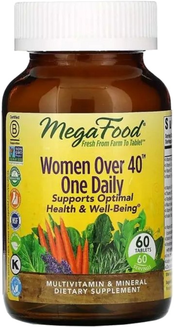 

Мультивитамины для женщин 40+, Women Over 40 One Daily, Mega Food 60 таблеток (51494102664)