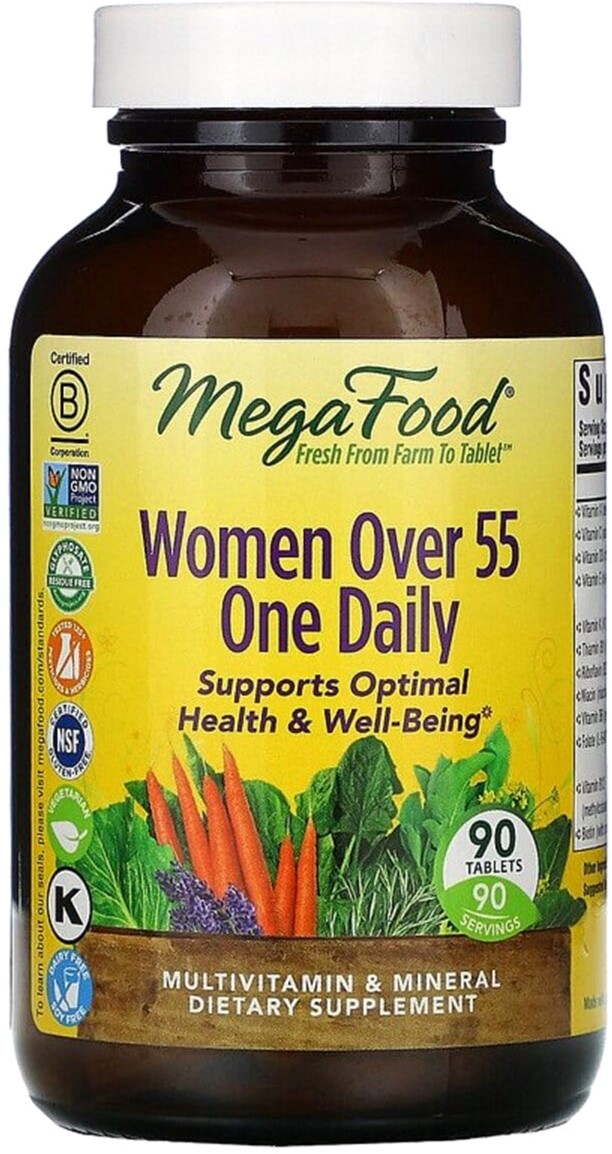 

Мультивитамины для женщин 55+, Women Over 55 One Daily, Mega Food 90 таблеток (51494103531)