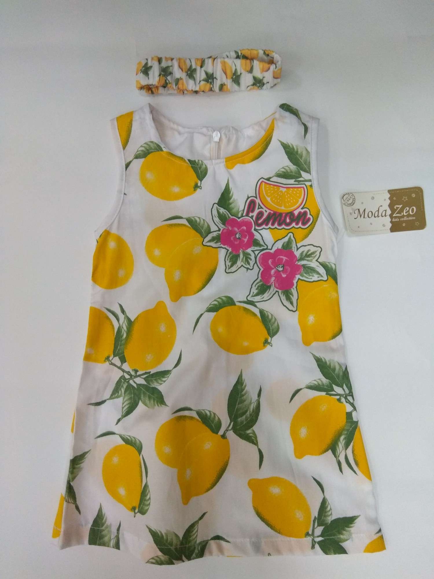 

Платье летнее для девочек Moda Zeo 110 см белое принт лимон 3164
