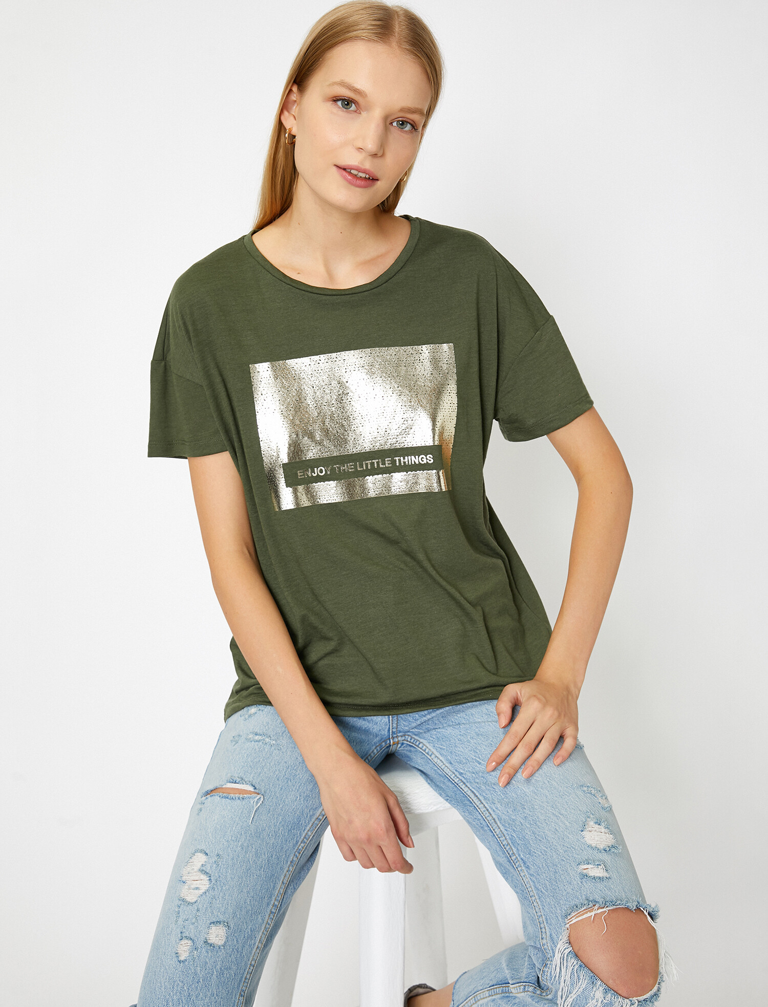 

Футболка Koton 0KAK13348EK-801  Khaki, Футболка Koton 0KAK13348EK-801 M Khaki