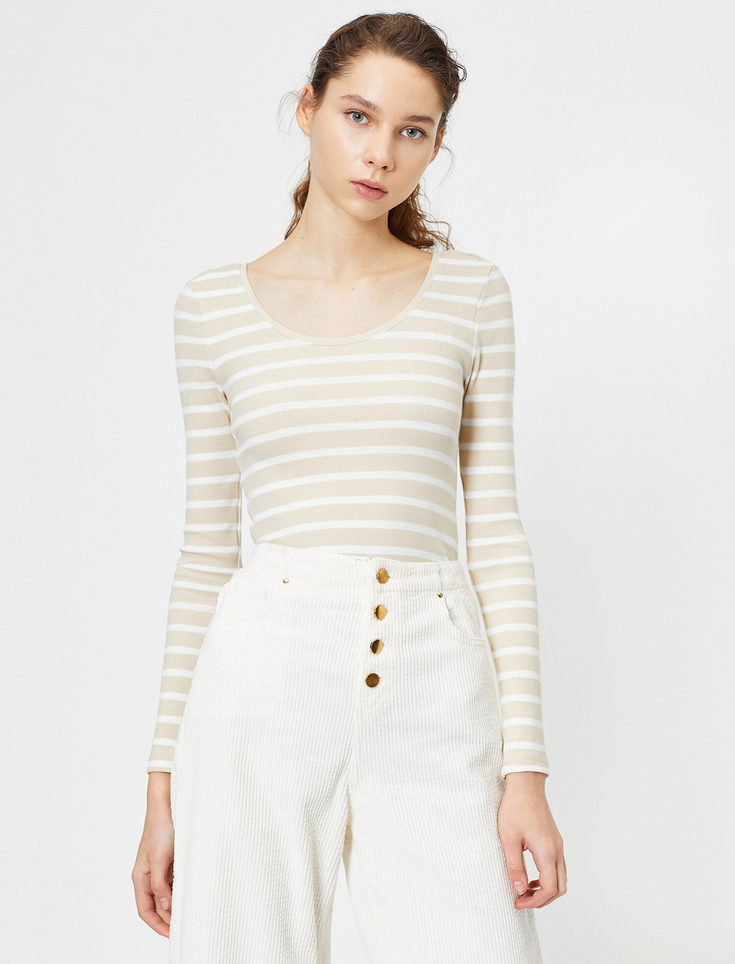 

Лонгслив Koton 0YAL18310IK-08L L Beige Stripe