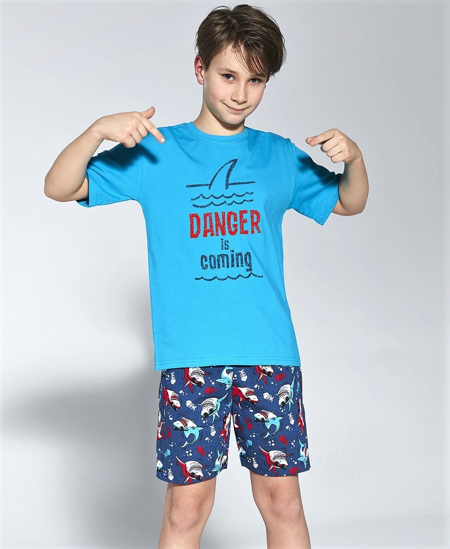 

Пижама для мальчика подростка Cornette шорты и футболка с коротким рукавом 158-164 см Бирюзовый с темно-синим Danger 790-21-94