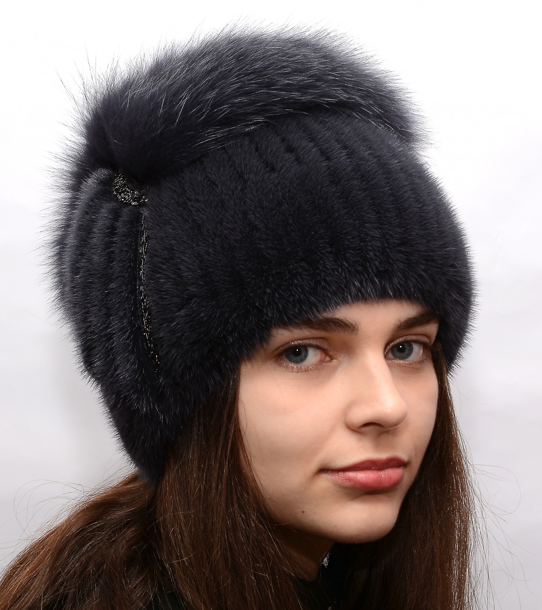 

Шапка норковая вязаная Меховой Стиль Спираль 54-60 Темный ирис (118/F)