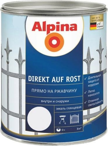 

Эмаль алкидная Alpina Direkt auf Rost 3 в 1 RAL9016 белый глянец 2.5 л (alp_537335)