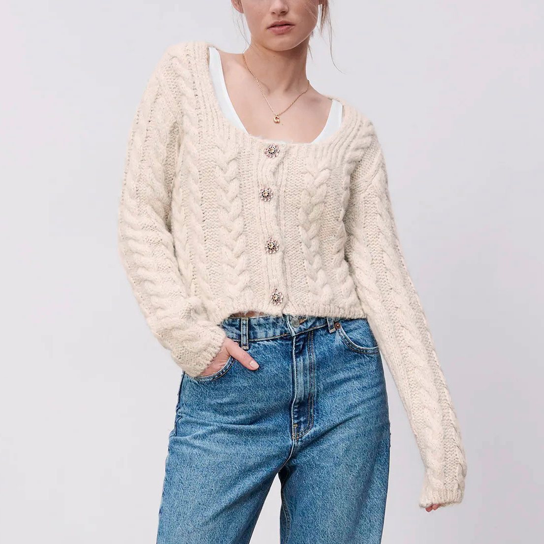 

Кардиган женский с глубоким вырезом Allure Berni Fashion (S) Молочный
