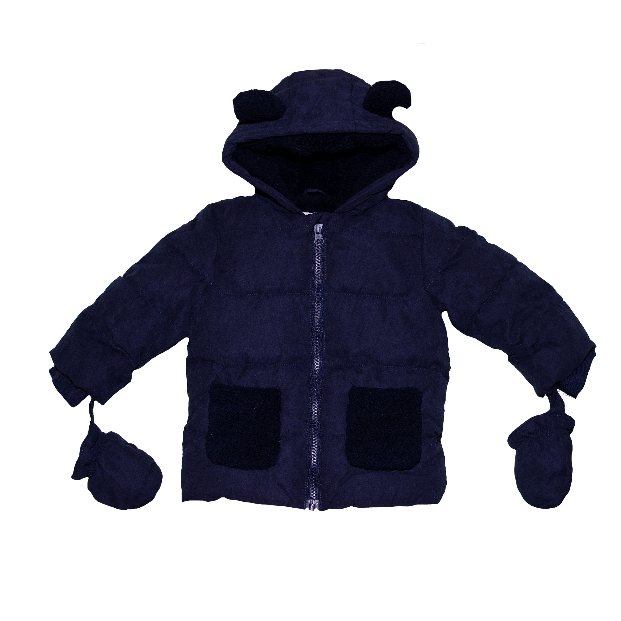 

Куртка для мальчика (1 шт.) George тёмно-синего цвета с капюшоном и ушками на молнии тёплая 1-1.5 года (80-86см) 1725