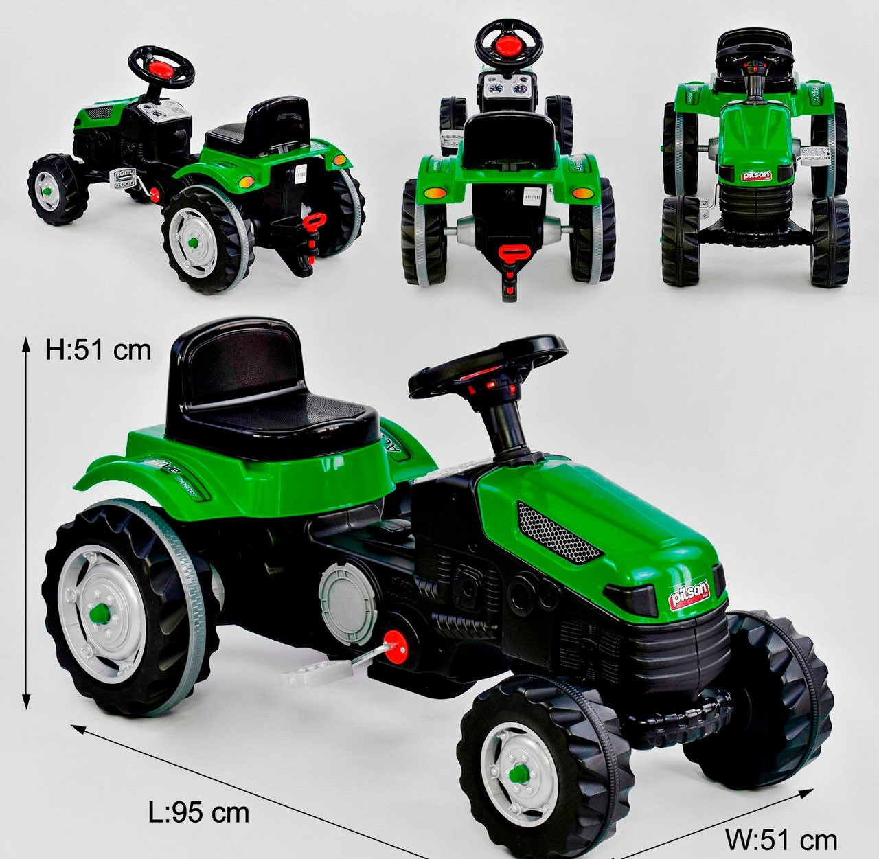 

Трактор педальный Pilsan 07-314 цвет ЗЕЛЕНЫЙ, клаксон на руле, в коробке