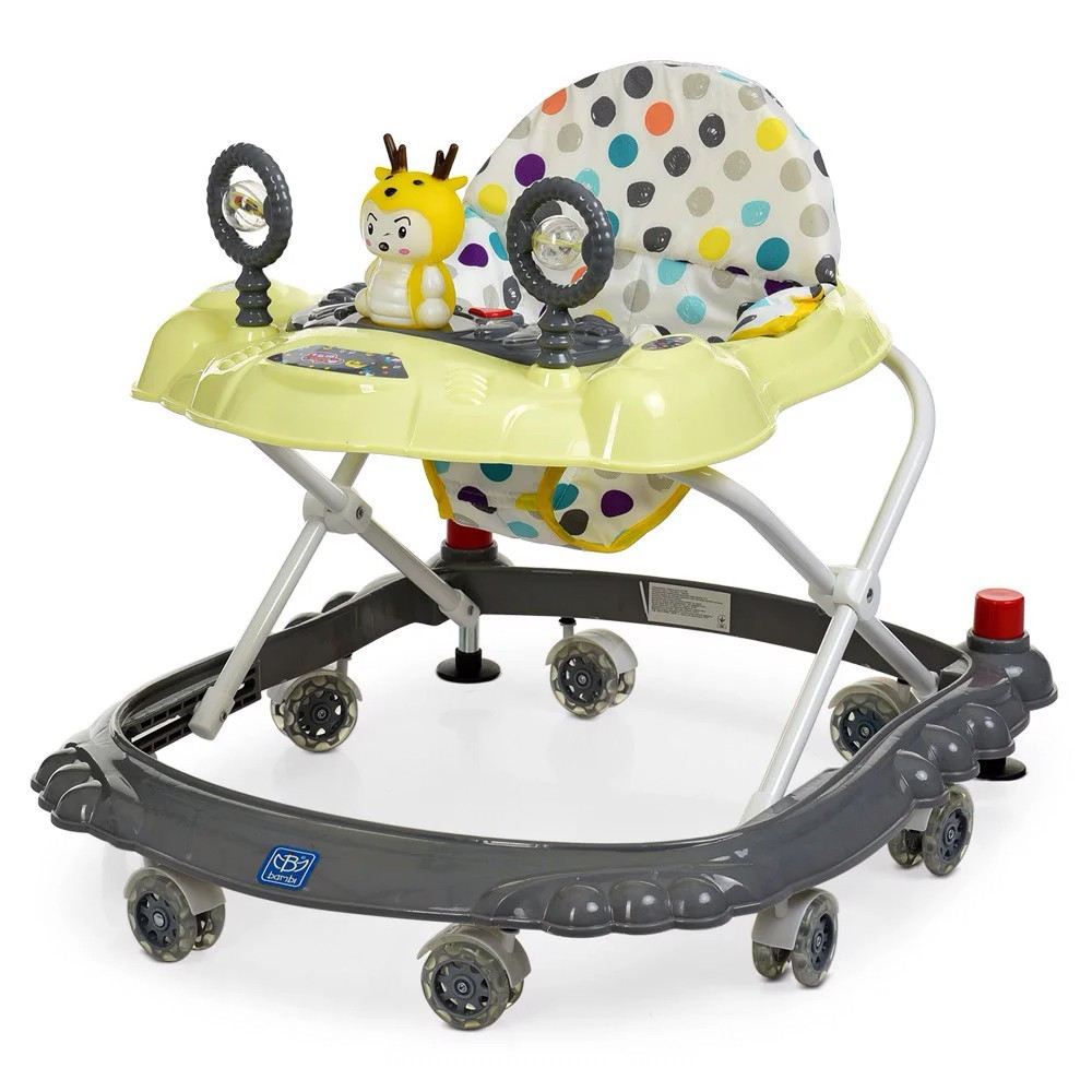 

Детские ходунки BAMBI M 3168 серые, музыкальные зверушки на прорезиненных колесах