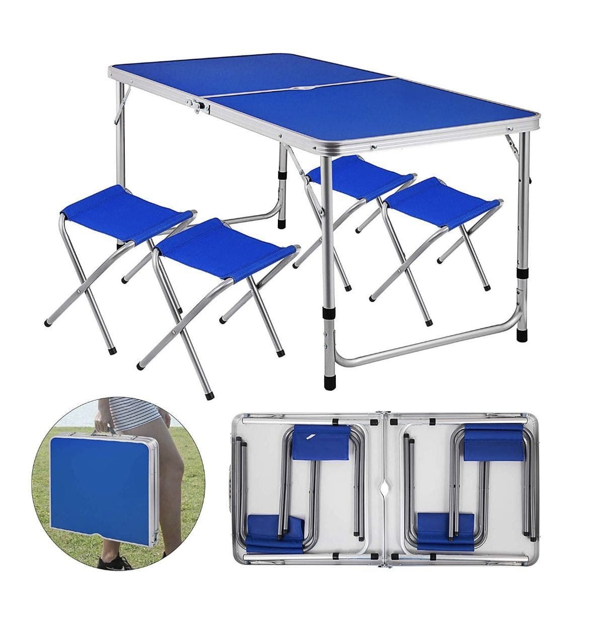 

Раскладной стол для пикника Easy campi 120*60*70см + 4 стула в комплекте, Синий