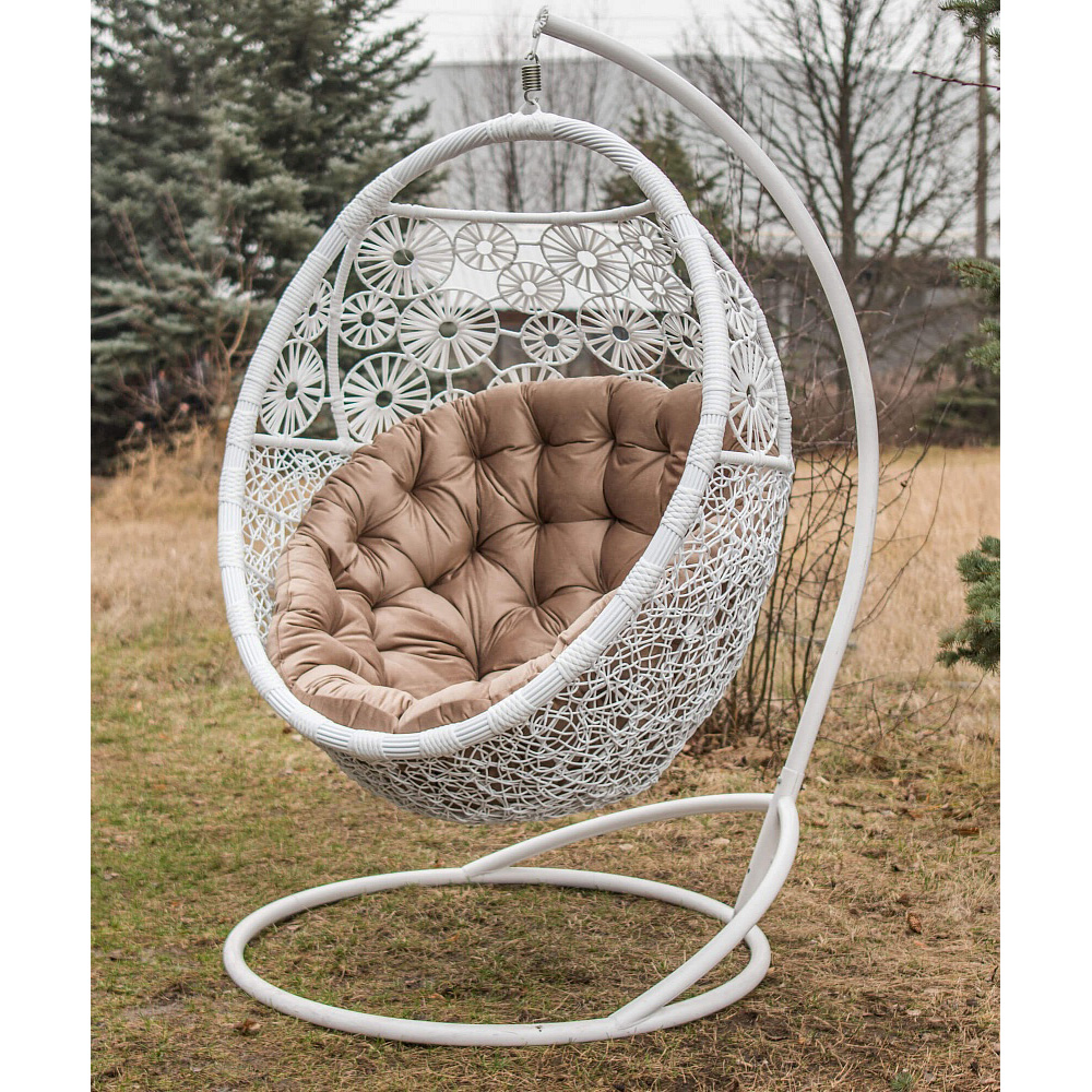 

Подвесное кресло-кокон Прованс искусственный ротанг/металл белый, цвет подушки Этно 38 цвет Украинские конструкции