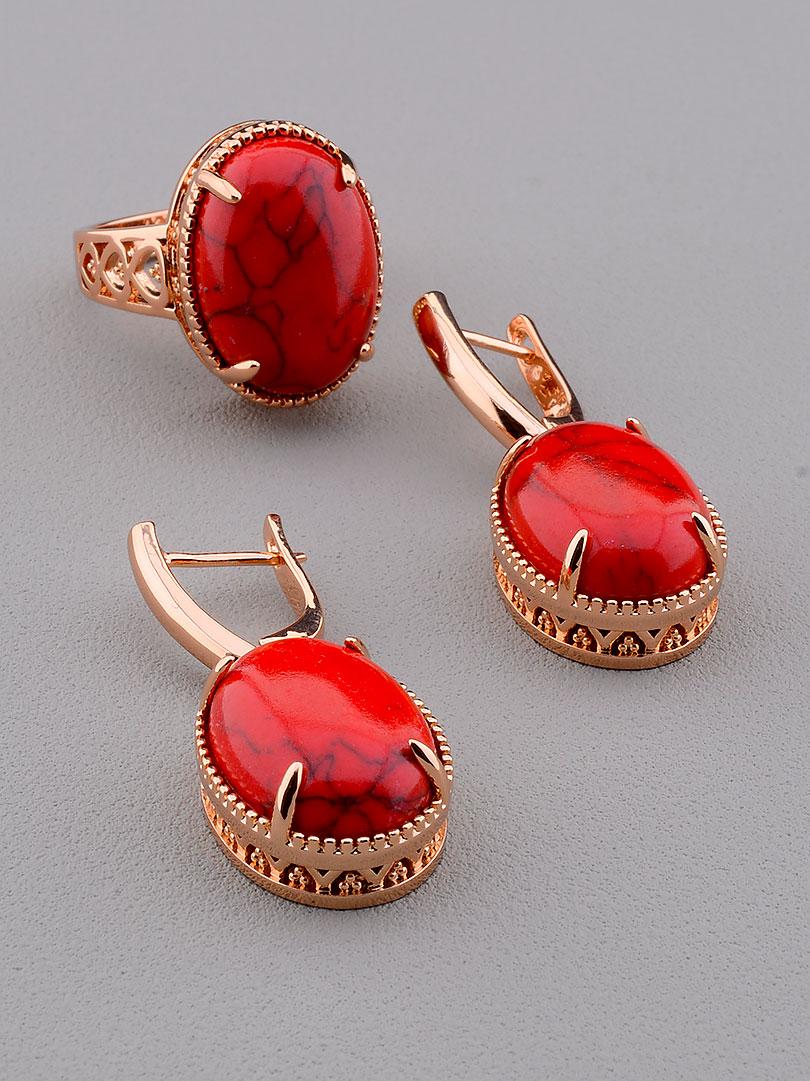 

Серьги+Кольцо 'Pataya' Коралл (позолота 18к)069751-170