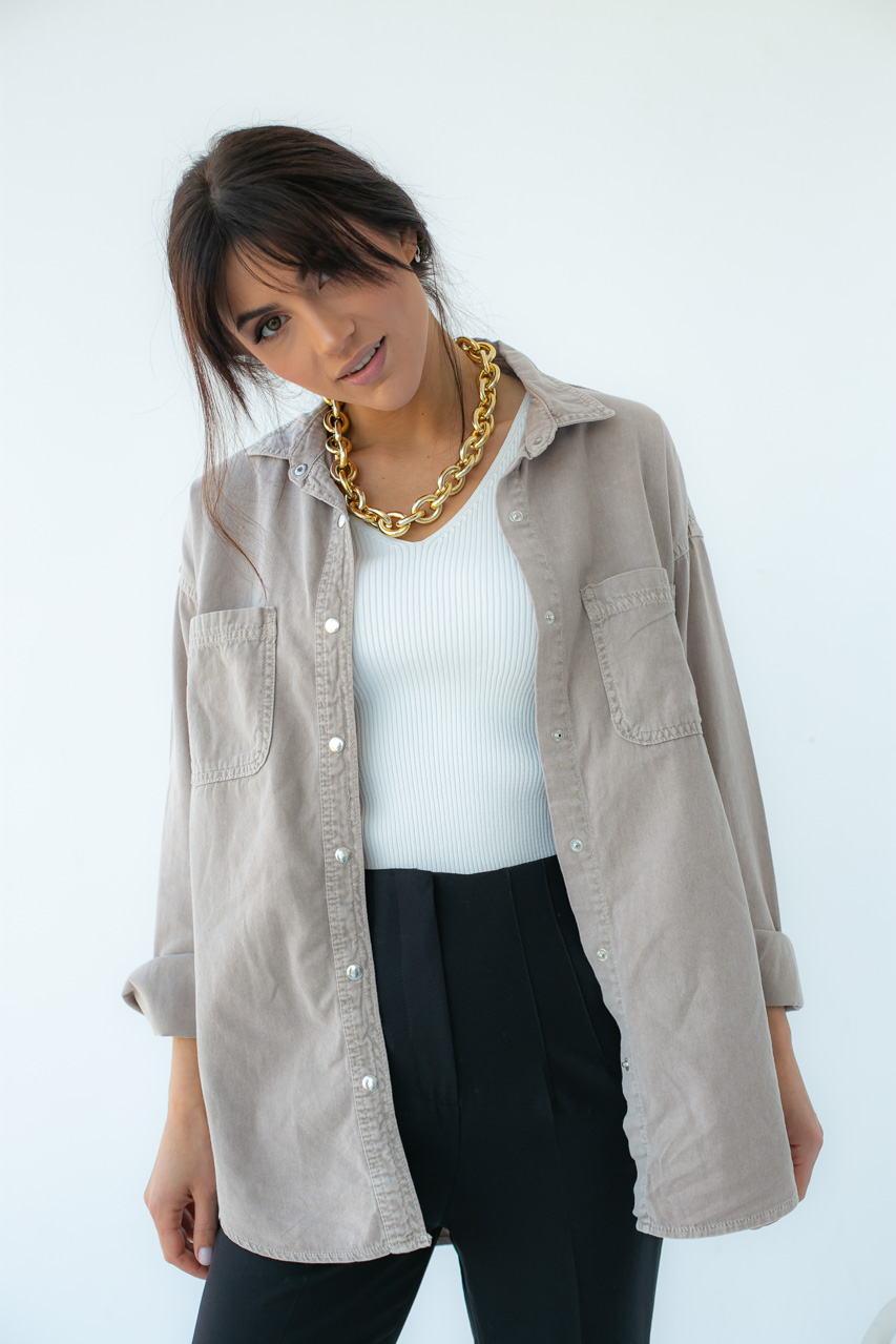 

Коттоновая рубашка на кнопках NISAN - бежевый цвет, 40р