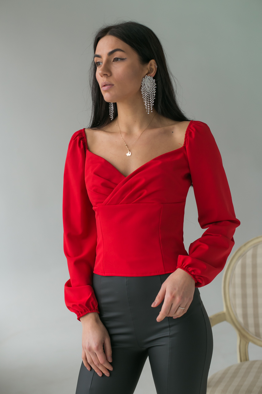 

Изысканная женская блуза с длинными рукавами—фонариками LUREX - красный цвет, M