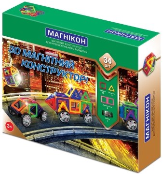 

3D магнитный конструктор, 34 детали - Магникон МК-34 (20-531175)