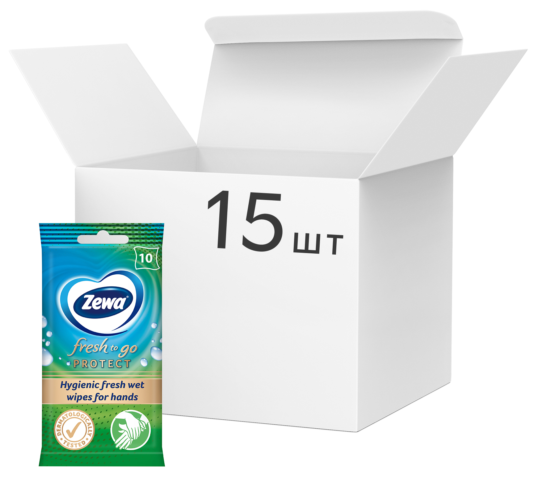 Акція на Упаковка влажных салфеток Zewa Protect 10 шт х 15 упаковок (7322540883756) від Rozetka UA
