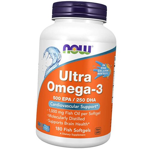 

Омега 3, Ultra Omega-3 Fish Gelatin, Now Foods 180гелкапс (67128027)