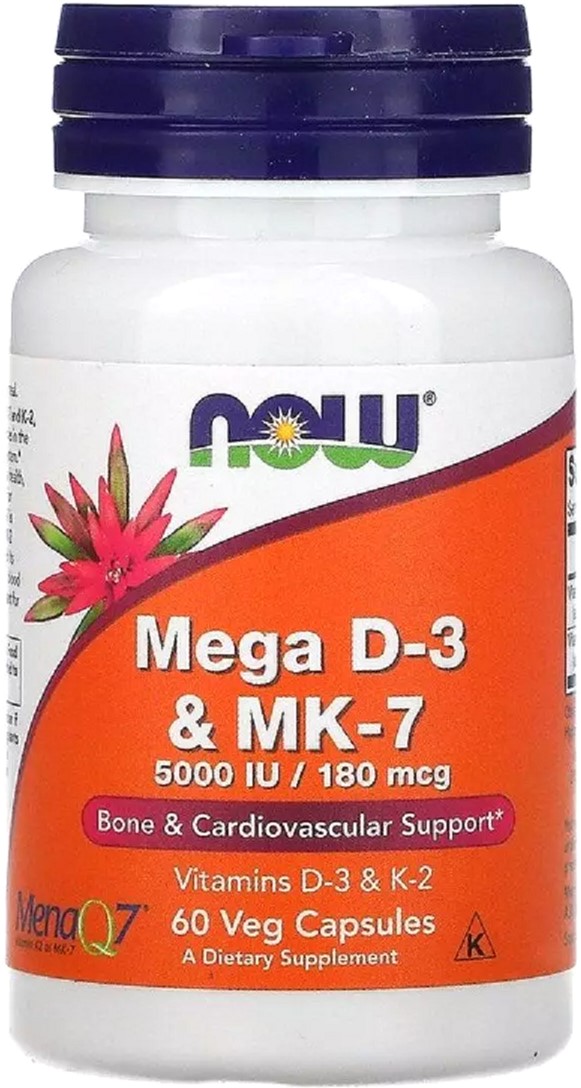 

Now Foods Витамины D-3 & MK-7, 5000 МЕ / 180 мкг, 60 капсул (733739003843)