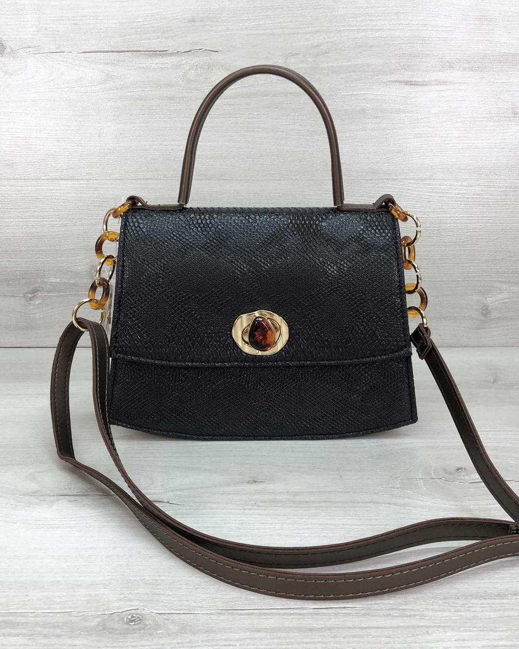 

Сумка женская WeLassie Янтарь Черная рептилия эко-кожа W-58501