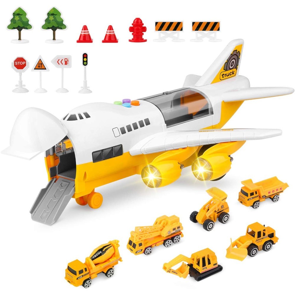 

Игровой набор CPS Toys Aviation Aircraft A380 большой самолет со световыми и звуковыми эффектами 6 моделей стройтехники и дорожные знаки (SJ665B)
