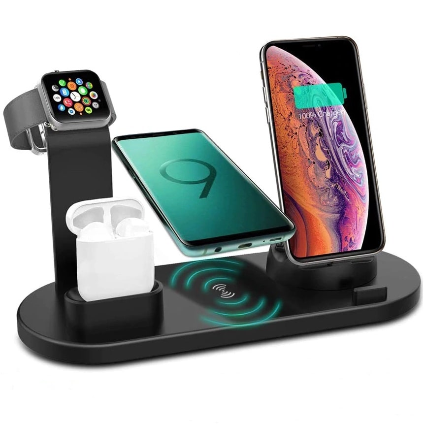 

Беспроводное универсальное скоростное зарядное устройство 5 в 1 док станция Qi Fast Wireless Charging Dock Pad D5 10W 5 in 1 Black