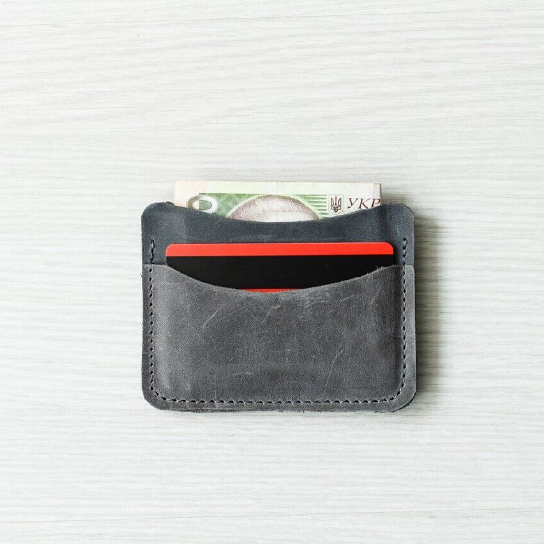 

​Кардхолдер для карточок і купюр BOORBON Ручна робота Натуральна вінтажна шкіра Темно-сірого кольору (Код товару 109)