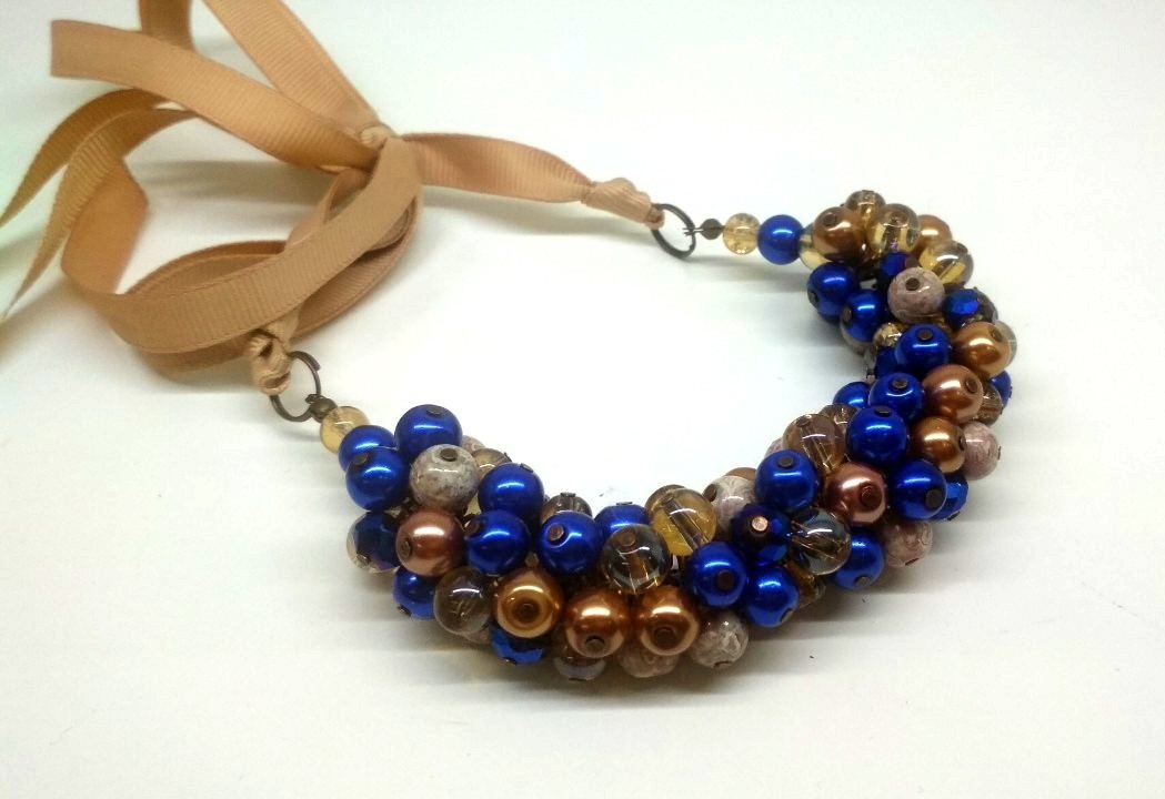 

Колье Hand Made из камней Сине-коричневое