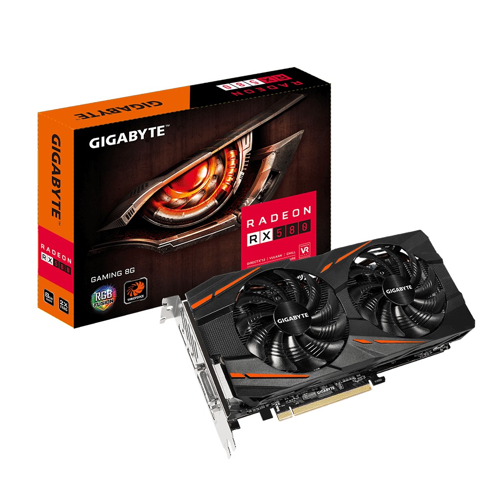 

Видеокарта Gigabyte, Radeon RX 580, GAMING OC, 8Gb GDDR5, 256-bit, DVI/HDMI/3xDP, 1355/8000MHz (GV-RX580GAMING-8GD)