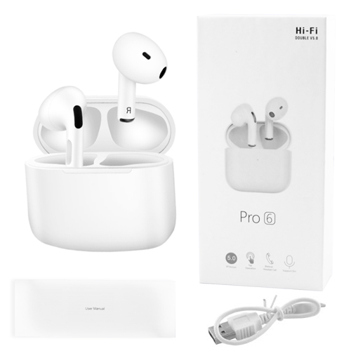 

Беспроводные наушники Wireless Pro 6 с кейсом белые 8173