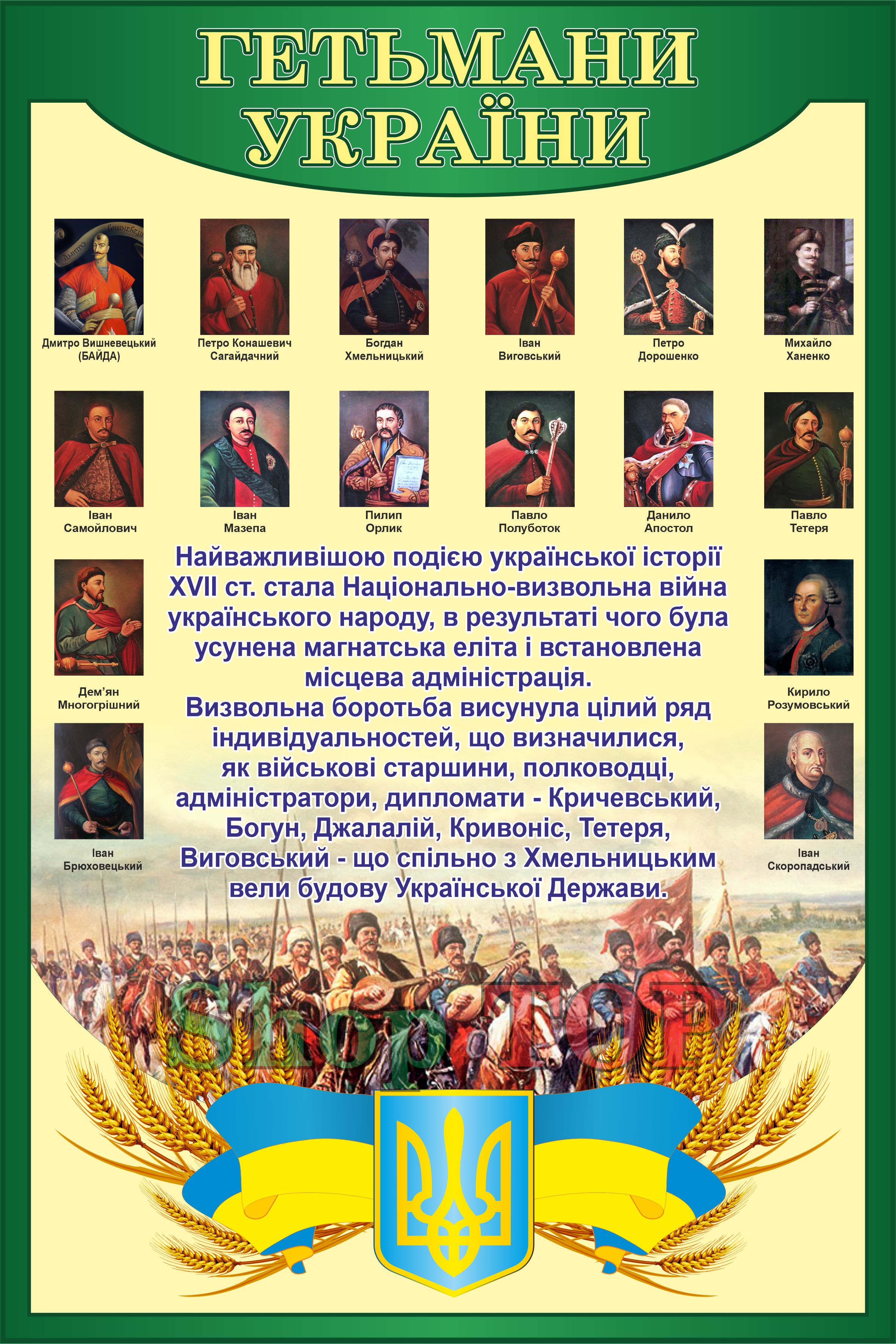 

Стенд пластиковый "Гетьмани України" 500х750мм. Код КИ-1005