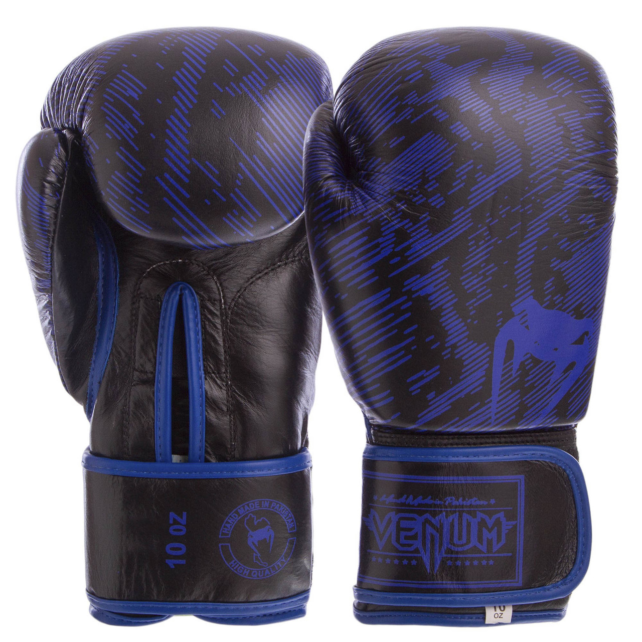 

Перчатки для бокса и единоборств Venum FUSION Heroe кожаные 5796 Black-Blue 12 унций