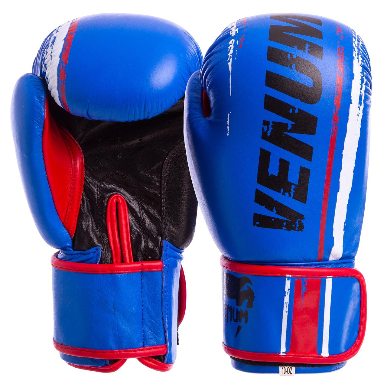 

Перчатки для бокса и единоборств Venum Heroe кожаные 6749 Blue-Black 14 унций