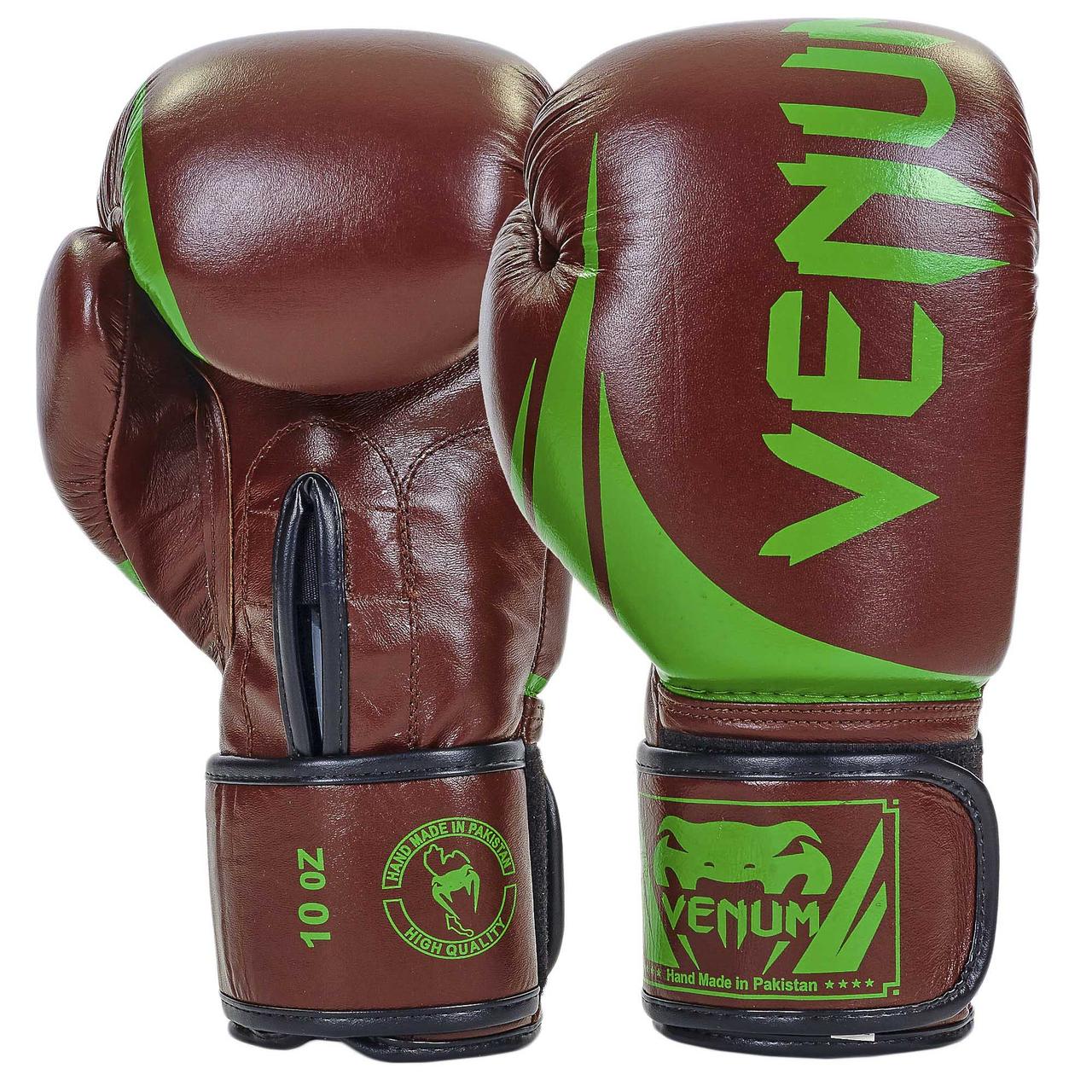 

Перчатки для бокса и единоборств кожаные Venum CHALLENGER Heroe BO-5245 Brown-Green 12 унций
