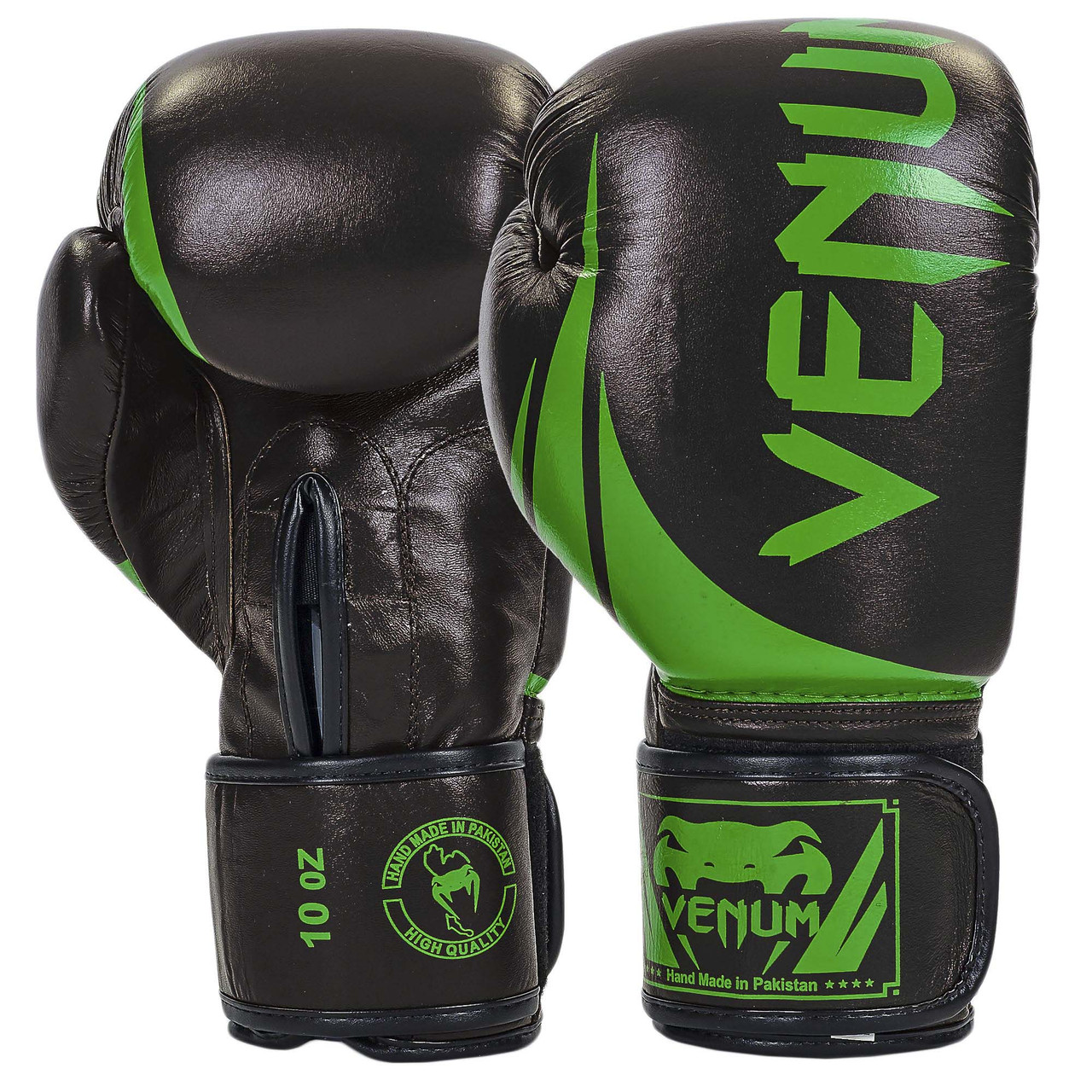 

Перчатки для бокса и единоборств кожаные Venum CHALLENGER Heroe BO-5245 Black-Green 10 унций